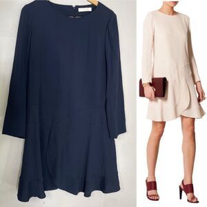 Chloe Womens Navy Blue Long‎ Sleeve A-Line Ruffle Hem Dress Size 44